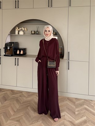 Clips Yarasa Kollu Pantolon Takım Mürdüm (5769)