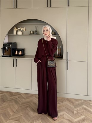 Clips Yarasa Kollu Pantolon Takım Mürdüm (5769)