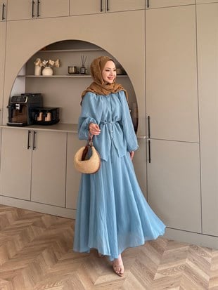 Coast İnci Düğme Detaylı Etekli Takım Mavi (3080)