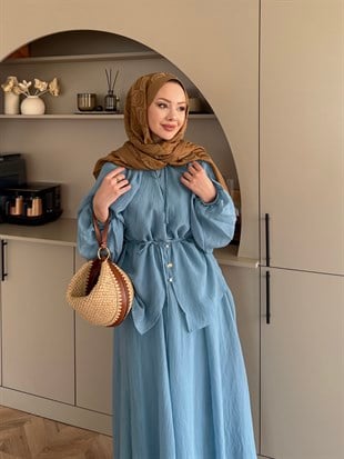 Coast İnci Düğme Detaylı Etekli Takım Mavi (3080)