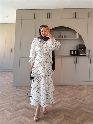 Code Kat Kat Puantiyeli Elbise Beyaz (2024) 