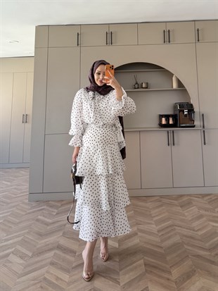 Code Kat Kat Puantiyeli Elbise Beyaz (2024) 