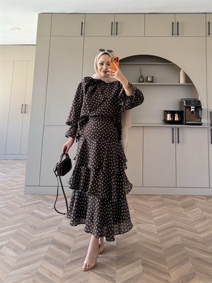 Code Kat Kat Puantiyeli Etekli Takım Kahve (2024)