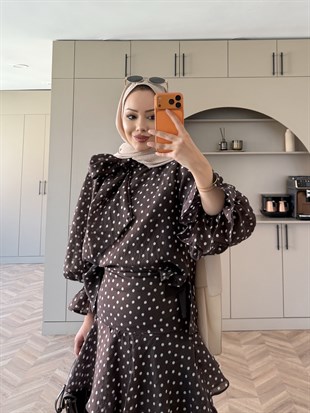 Code Kat Kat Puantiyeli Etekli Takım Kahve (2024)