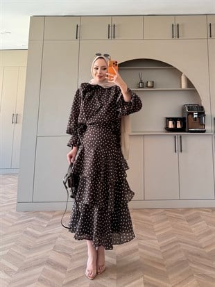 Code Kat Kat Puantiyeli Etekli Takım Kahve (2024)