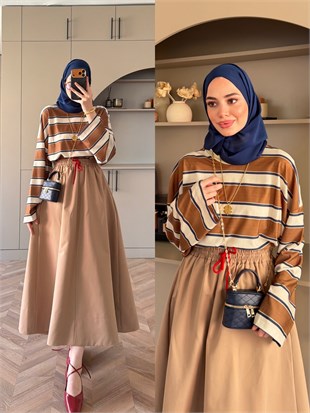 Comfy Renkli Bağcıklı Etek Bej (7014)