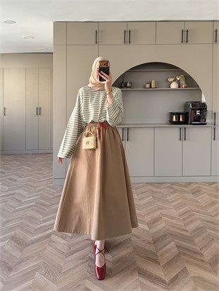Comfy Renkli Bağcıklı Etek Bej (7014)
