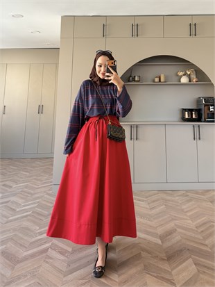 Comfy Renkli Bağcıklı Etek Kırmızı (7014)