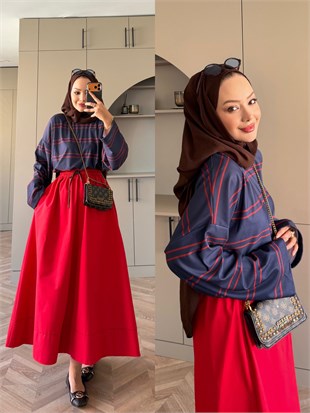 Comfy Renkli Bağcıklı Etek Kırmızı (7014)