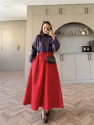 Comfy Renkli Bağcıklı Etek Kırmızı (7014)