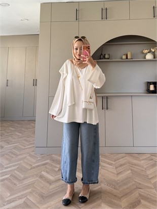 Cora Şal Yaka Sweat Beyaz (62401)