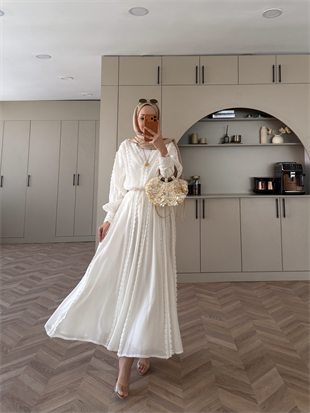 Cosmos Dantelli Etekli Takım Beyaz (5707)