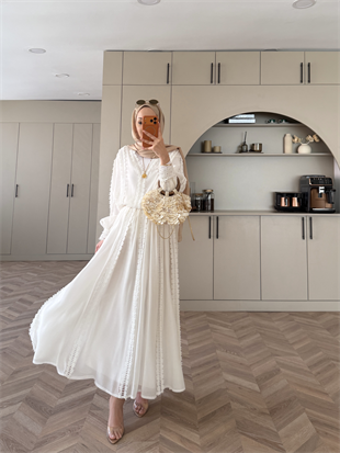 Cosmos Dantelli Etekli Takım Beyaz (5707)