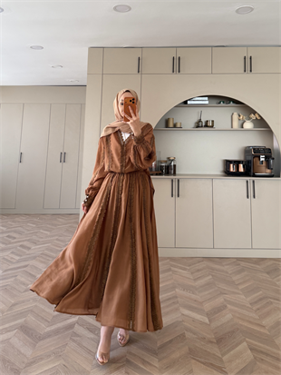 Cosmos Dantelli Etekli Takım Camel (5707)