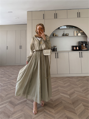 Cosmos Dantelli Etekli Takım Haki (5707)