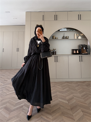 Cosmos Dantelli Etekli Takım Siyah (5707)