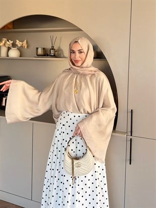 Creamy Yarasa Kollu Bluz Bej (3026)
