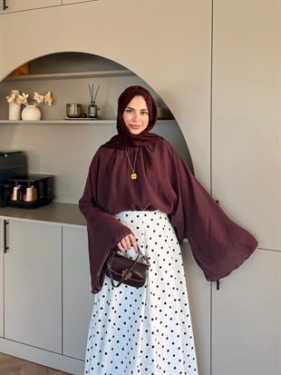 Creamy Yarasa Kollu Bluz Bordo (3026)