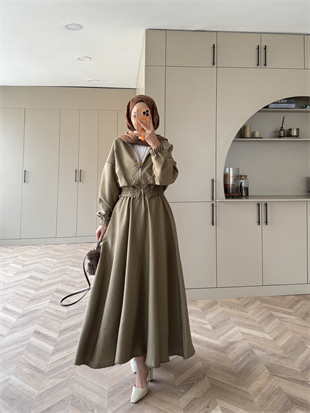 Cristal Ceketli Taşlı Cupra Etekli Takım Haki (1987)