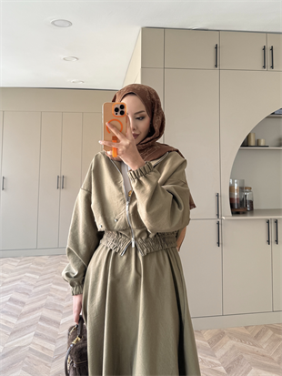 Cristal Ceketli Taşlı Cupra Etekli Takım Haki (1987)