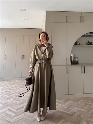 Cristal Ceketli Taşlı Cupra Etekli Takım Haki (1987)