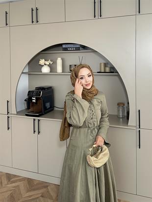 Cross Çizgili Elbise Haki