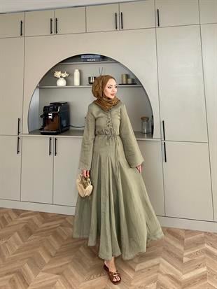 Cross Çizgili Elbise Haki