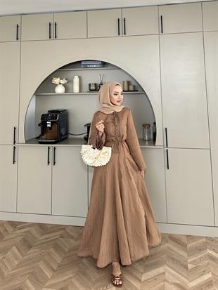 Cross Çizgili Elbise Kahve