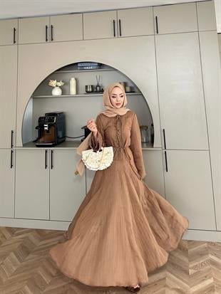 Cross Çizgili Elbise Kahve