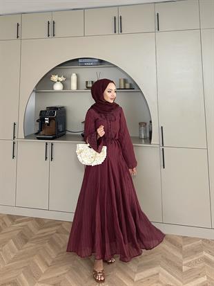 Cross Çizgili Elbise Mürdüm