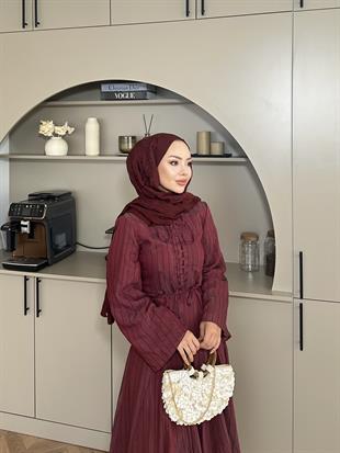 Cross Çizgili Elbise Mürdüm