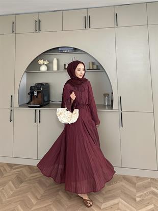 Cross Çizgili Elbise Mürdüm