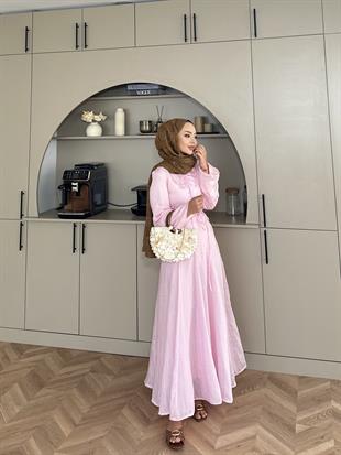 Cross Çizgili Elbise Pembe