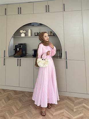 Cross Çizgili Elbise Pembe