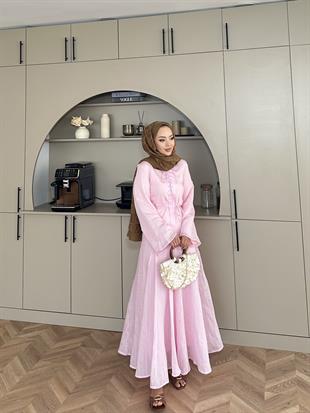 Cross Çizgili Elbise Pembe