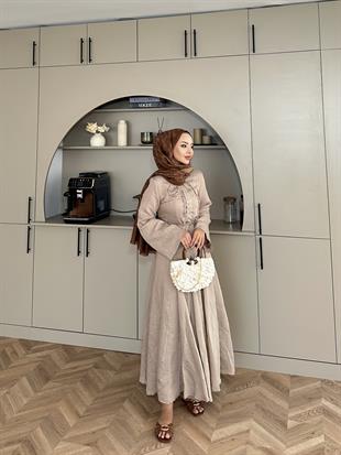 Cross Çizgili Elbise Vizon