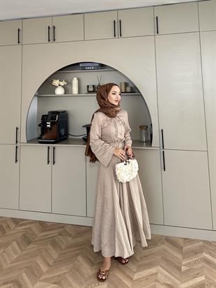 Cross Çizgili Elbise Vizon