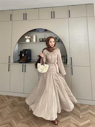 Cross Çizgili Elbise Vizon