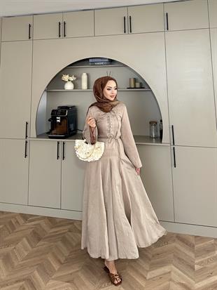 Cross Çizgili Elbise Vizon