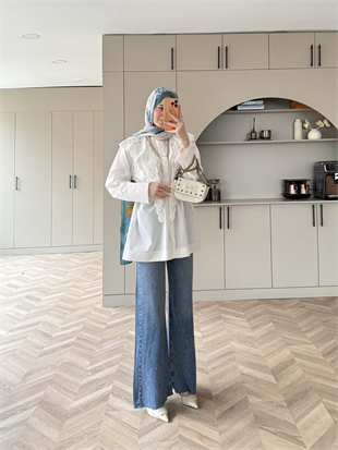 Dacron Nakışlı Yaka Gömlek Ekru (8348)