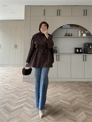 Dacron Nakışlı Yaka Gömlek Kahve (8348)