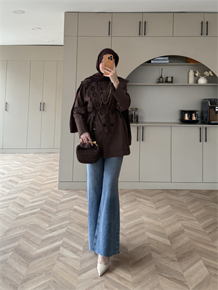 Dacron Nakışlı Yaka Gömlek Kahve (8348)