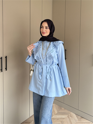 Dacron Nakışlı Yaka Gömlek Mavi (8348)