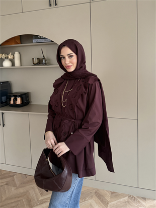 Dacron Nakışlı Yaka Gömlek Mürdüm (8348)