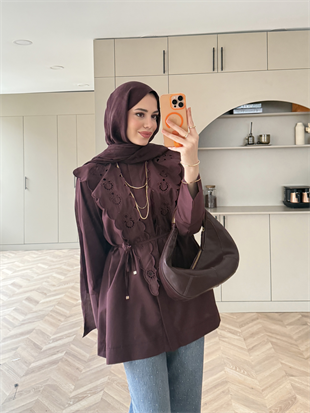 Dacron Nakışlı Yaka Gömlek Mürdüm (8348)