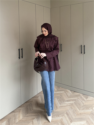 Dacron Nakışlı Yaka Gömlek Mürdüm (8348)