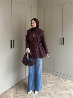 Dacron Nakışlı Yaka Gömlek Mürdüm (8348)