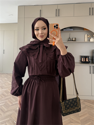 Dale Nakışlı Etekli Takım Bordo (8350)