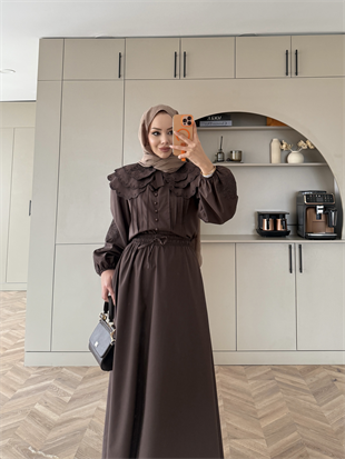 Dale Nakışlı Etekli Takım Kahve (8350)