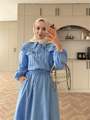 Dale Güpürlü Etekli Takım Mavi (8350)